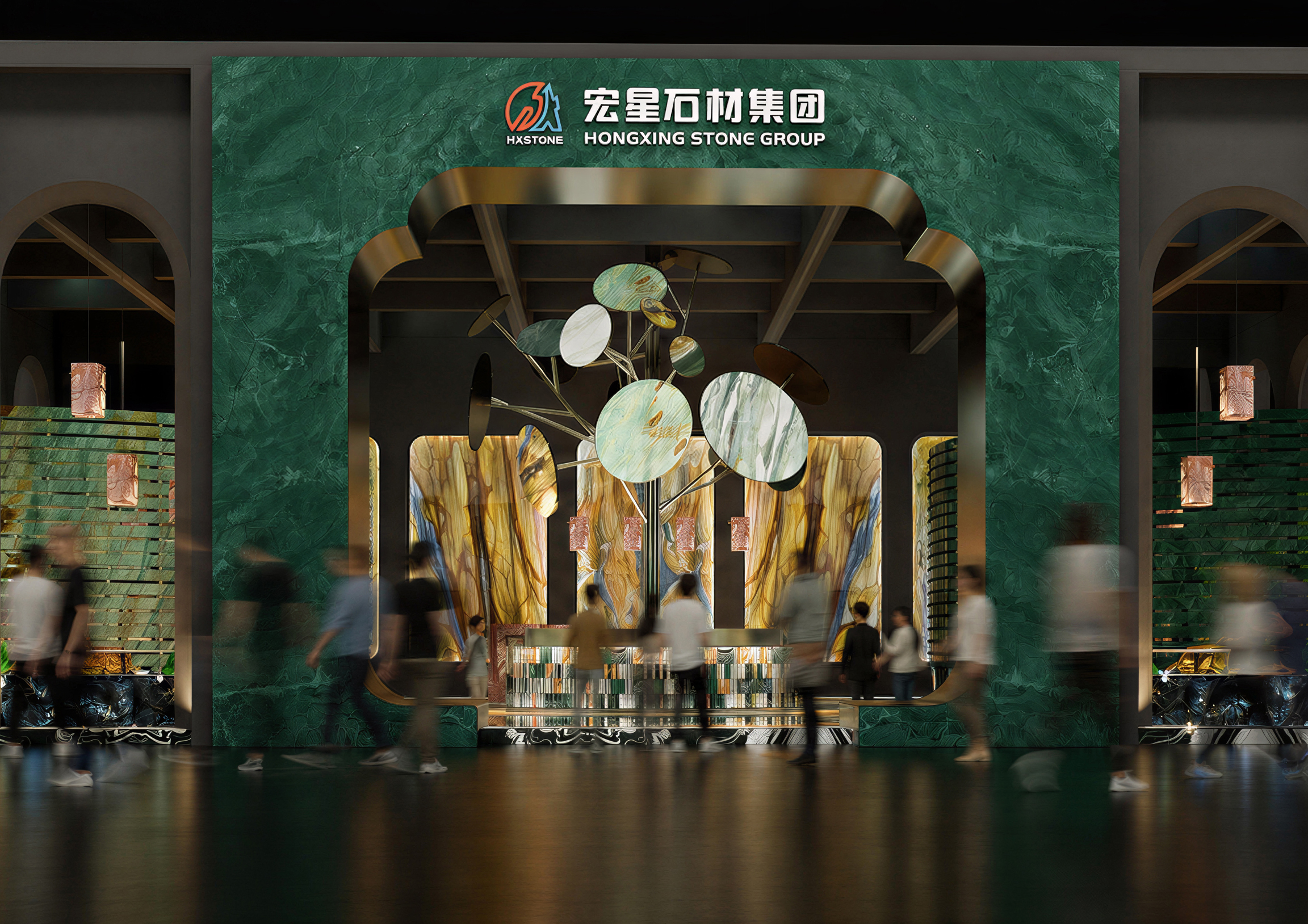 宏星石材集团展会展厅人流动画